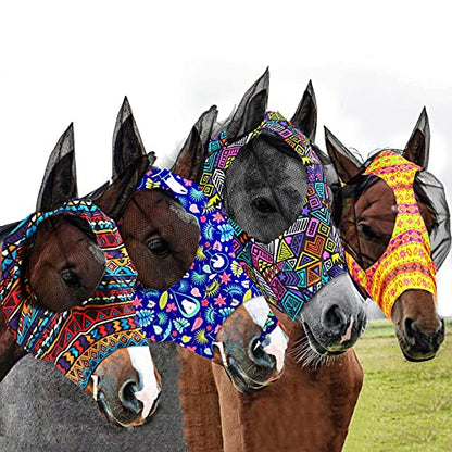 Frienda 4 Pcs Horse Fly Mask with Ears Mesh Comfort, Geometric, Large - size: Large