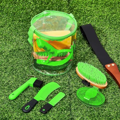 Cunhill 9 Pcs Horse Grooming Kit with Bag Curry Brushes,Cute,Green - color: Green, style: Cute