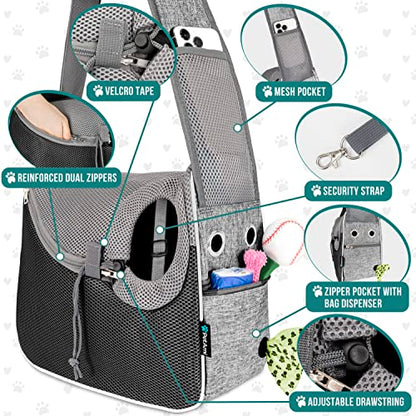 PetAmi Dog Sling Carrier for Small Dogs, Hands Free Crossbody Carrier, Gray - color: Gray