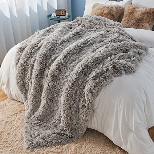GONAAP Fuzzy Faux Fur Throw Blanket for Couch, Frosty Grey, 50"x60" - color: Frosty Grey, size: Throw(50"x60")