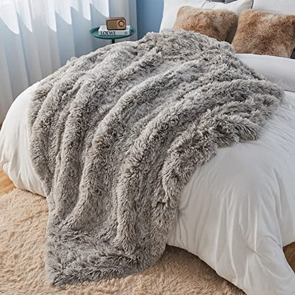 GONAAP Fuzzy Faux Fur Throw Blanket for Couch, Frosty Grey, 50"x60" - color: Frosty Grey, size: Throw(50"x60")