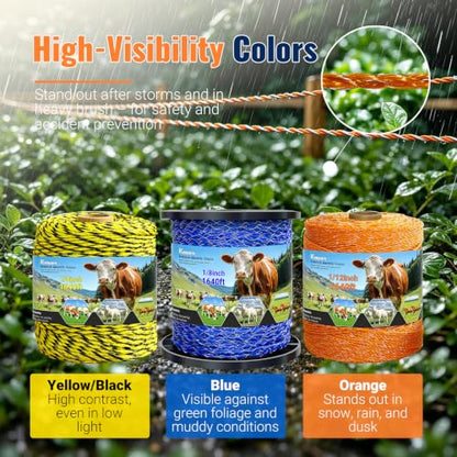 Electric Fence Wire 3366 Feet 1026 Meters Electric Fencing Poly Wire Rope Line with Reliable Conductivity and Rust Resistance, UV Resistant 1/8inch Diameter - Yellow Black - color: Yellow & Black, size: 1/8 x 3366FT