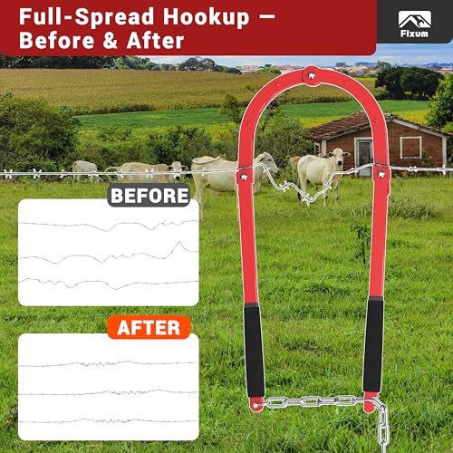 Fence Wire Fixer, Heavy-Duty Fence Stretcher Repair Tool, 15.4" Max Opening, Wire Tightener, Wire Tensioner as Fencing Tools for Barbed/Plain/Electric Wire in Farm, Ranch or Garden (Red)