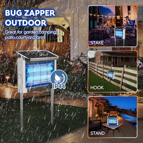 PhatroyYee Solar Bug Zapper, 4500V Mosquito Zapper Killer Trap Rechargeable - color: White