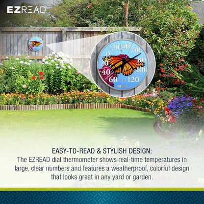 EZREAD Hanging Dial Thermometer 840-1235 Weather Thermometers for Indoor and Outdoor Use, Large 12.5 Inch Diameter, Easy to Read Numbers, Butterfly - color: Butterfly