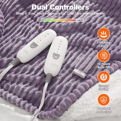 Electric Blanket Queen Heated Blanket Queen Size 84"x90" Dual Control - color: Lavender, size: Queen(84"x90")