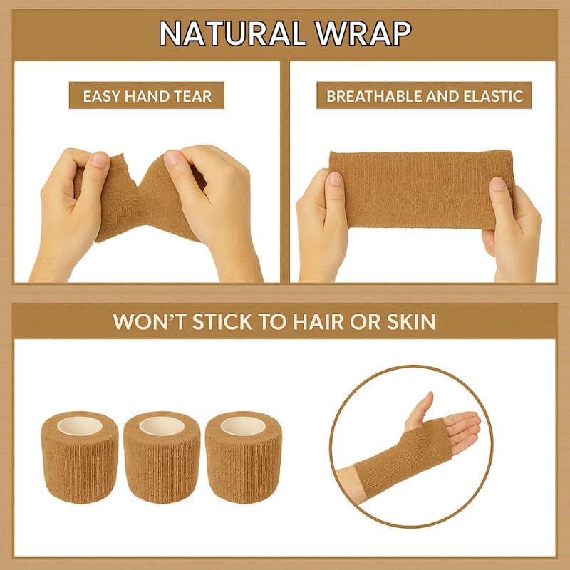 2" Cohesive Flexible Bandage Wrap – Natural - Pack of 8 - color: Natural