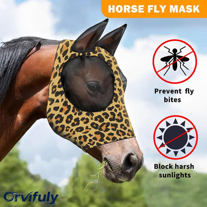 Horse Fly Mask, Stretch Fly Mask, Suitable for Horses with Ears, UV Protection, Pest Control, Comfortable Mesh, No Nose, Fits Medium-Sized Horses (2pcs Medium) - size: Medium
