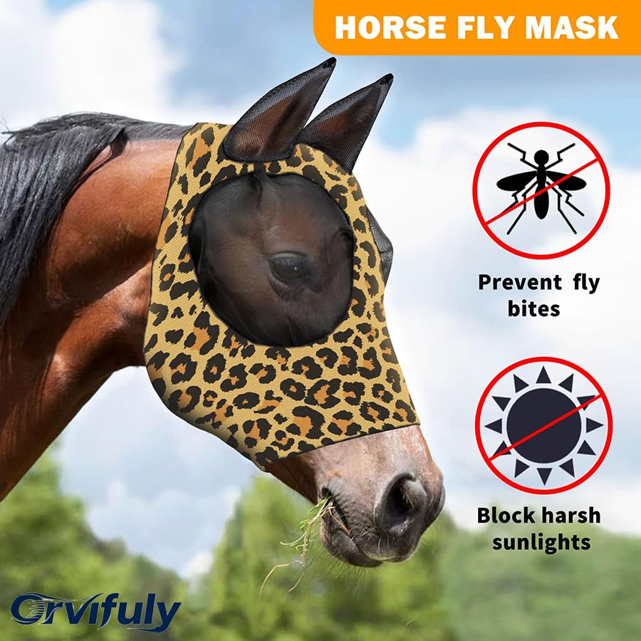 Horse Fly Mask, Stretch Fly Mask, Suitable for Horses with Ears, UV Protection, Pest Control, Comfortable Mesh, No Nose, Fits Medium-Sized Horses(2pcs Large) - size: Large