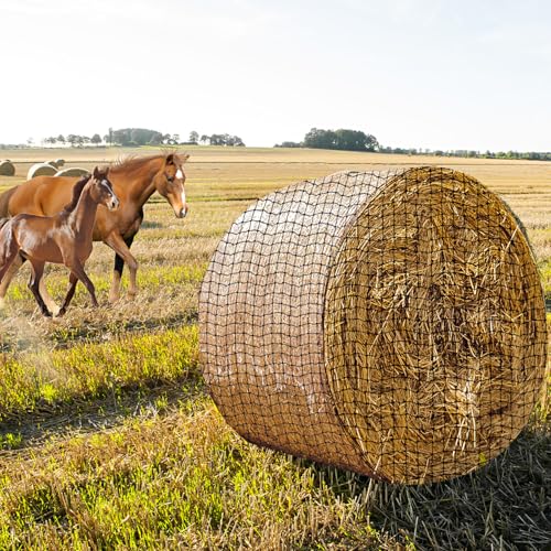 5x5 ft Round Bale Hay Net for Horses & Livestock - Slow Feeder Hay Nets with 2 inches Hole - color: Black-Yellow