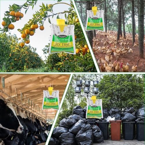 10-Pack Hanging Fly Trap Set with Disposable Bags; Includes Bait, Non-Toxic; Ideal for Backyards, Farms, Barns, Patios, and Gardens