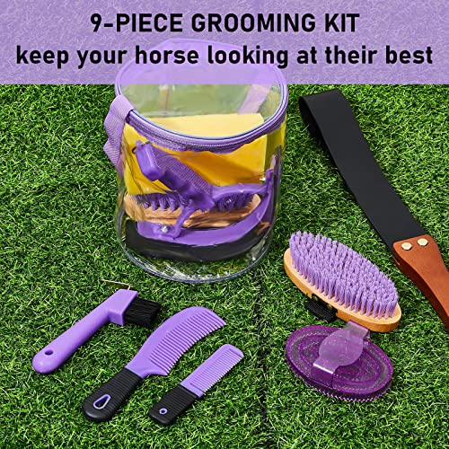 Cunhill 9 Pcs Horse Grooming Kit Tack Room Supplies, Cute, Purple - color: Purple, style: Cute