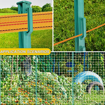 20 Pack 48inch Step-in Electric Fence Posts with Clips for Farm(Green) | 4 Ft Temporary Plastic Fence Stakes for Garden and Livestock Protection, No Dig Easy to Install and Move. - color: Green