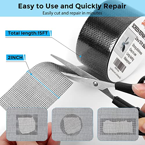 Secopad 2" x 180" (15FT) Screen Repair Tape, Screen Repair Kit, Black - color: Black, size: 2IN x 15FT