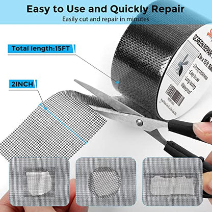 Secopad 2" x 180" (15FT) Screen Repair Tape, Screen Repair Kit, Black - color: Black, size: 2IN x 15FT