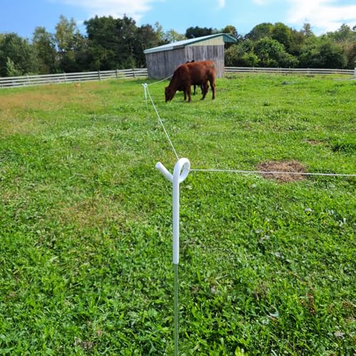30Pcs 41" Systems Pig Tail Step-in Electric Fence Post for Livestock, White - color: White