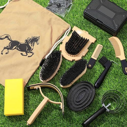 Abbylike 12 Pieces Horse Grooming Kit Equine Care Brushes, Black - color: Black