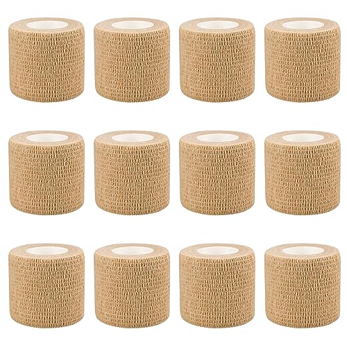 12pcs Self Adhesive Bandage Wraps, 2in 5 Yards Skin Color, Vet Wrap - size: 12pcs, Skin Color