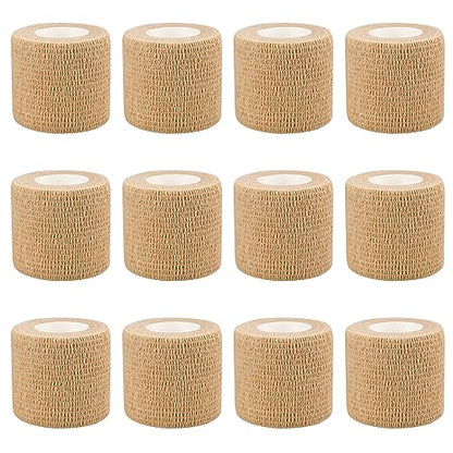 12pcs Self Adhesive Bandage Wraps, 2in 5 Yards Skin Color, Vet Wrap - size: 12pcs, Skin Color
