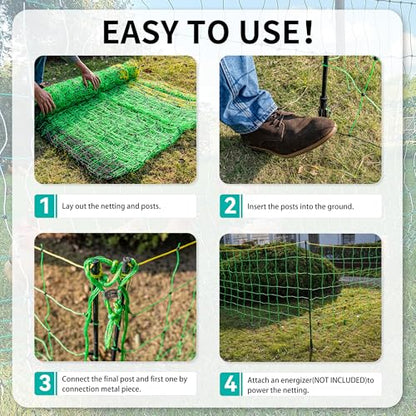 PPOLB Electric Poultry Fence Netting - 164'L x 41.5" H, Portable Movable Nets Mesh for Chickens, Ducks, Geese, Rabbits, Electric Fencing for Backyards, Homesteaders, Farms Ranches, and Gardens - size: 164'L x 41.5"H Poultry
