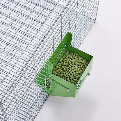 Metal Small Animal Feeder with Lid, Heavy Duty, Large Capacity Food Dispenser, Great for Rabbits, Guinea Pigs, Chinchillas and Other Small Animals (7.4 inch, Green) - color: Green, size: 7.4 inch