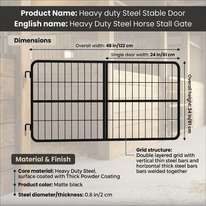 Black Horse Stall Gates, Stall Guards for Horses, Solid Frame Horse Stall Guard, Ventilated Grid Stall Guard, Lockable Swing Door for Stable Breeding Farm Isolation Area