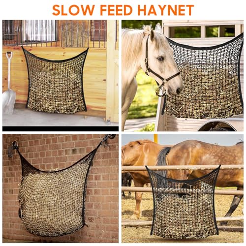 2 PCS Slow Feed Hay Net, Large Capacity Hay Bags for Horses, Easy-to-Hang - color: Black 2-pack