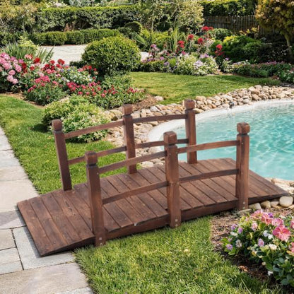 Outvita 5FT Stained Wooden Garden Footbridge with Safety Railings - size: 5ft-carbonated