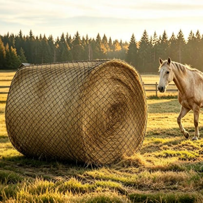 Pindex 6X6ft Round Bale Hay Net for Horses Slow Feed,Knotless-Livestock Slow Feed Hay,Fits 4x4 5x5 6x6 Round Bales,Heavy Duty &1.75inch Holes Feeder Nets for Horses Goats Cattle Reduce Waste