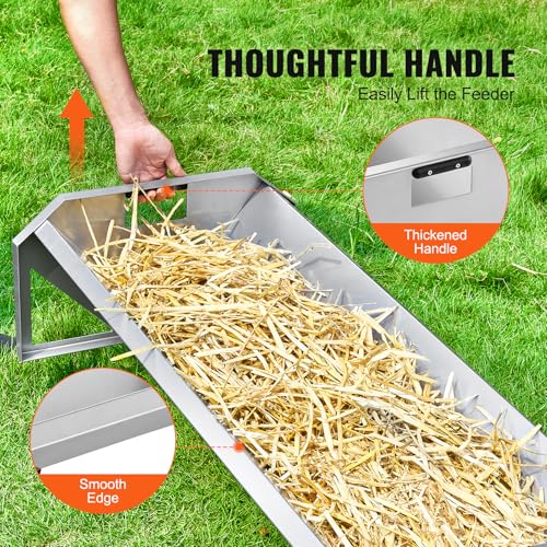 Happybuy Livestock Feeding Trough, 22 Gallon Capacity, 45" Hay Feeder, Heavy Duty Steel Livestock Trough, Galvanized Steel Sheep Feeder Trough Feeding up to 10 Goats for Horse Sheep Hog Farm Sheds Pen