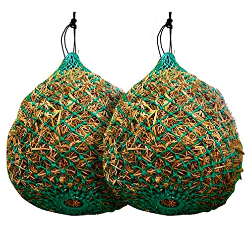 Majestic Ally 2 Pcs 1.25”x1.25” Holes Ultra Slow Feed 40” Very Sturdy Hay Net with Bottom Ring for Goat, Sheep and Livestock Simulatr grazing, Reduces Waste (Turquoise) - color: Turquoise