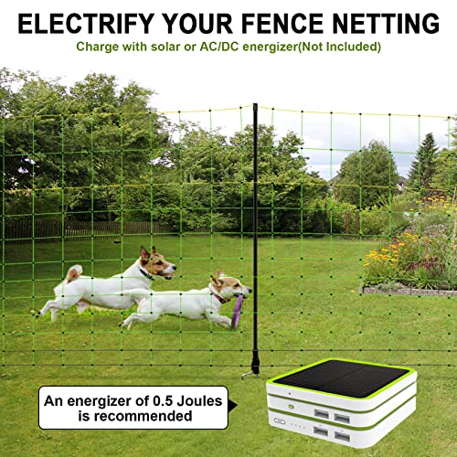 TMEE Electric Goat Sheep Fencing Livestock Netting Fence with 14 Posts, Double Spiked, Portable Mesh for Lambs, Deer, Hogs, Dogs, 35.5" H x 164' L, Green - size: 35.5" H