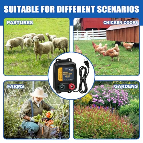 Electric Fence Energizer, 10 Mile/40 Acres Plug-in AC Low Impedance Fence Charger PE5, 0.16J for Containing Livestock, Pets & Keeping Out Small Nuisance Animals