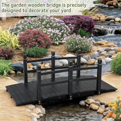 Outvita 5 ft Wooden Garden Bridge, Outdoor Footbridge with Safety Rails - size: 5ft-black