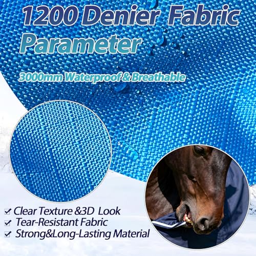 1200D Ripstop Horse Turnout Rain Sheet(No Fill) Blue/Black 72'' - color: Blue/Black 0g Fill, size: 72''