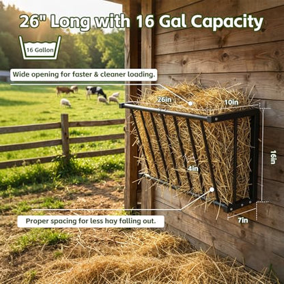 Wall Mount Hay Rack, 26" Metal Hay Feeder, 16-Gallon Capacity - size: 26 Inch(16 Gal)