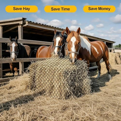 6x6ft Round Bale Hay Net for Horses, Heavy Duty Slow Feed Hay Net with 1.6" Mesh, Black Nylon Hay Feeder for Horses, Cattle, Goats, Includes Free Repair Kit, Reduce Waste - size: 6x6FT