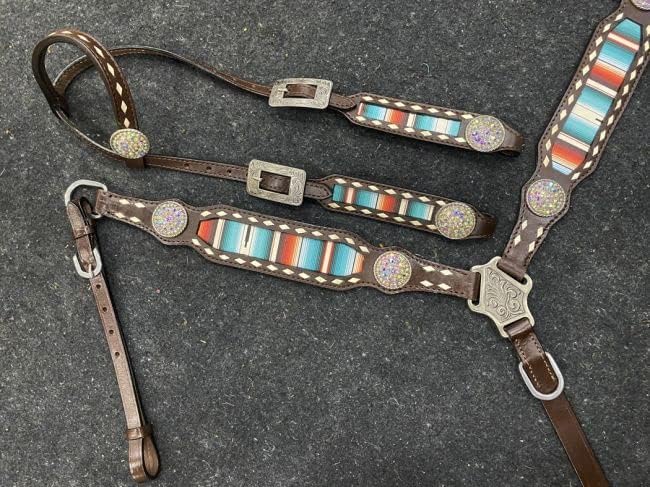 Showman Serape Southwest Print Single Ear Leather Headstall & Breast Collar Set
