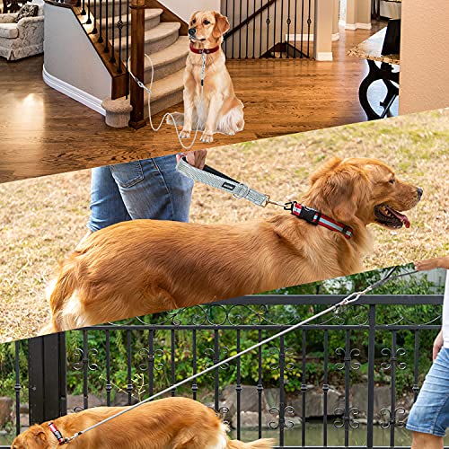 PAWNISAW Chew Proof Dog Leash, 5 FT Dog Tie Out Cable Lead with Handle - color: Silver