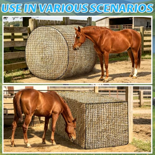 YedsIntu 5x5 ft Round Bale Hay Net for Horses, Slow Feeder Hay Nets with 1.5 inches Holes, Knotless Hay Feeder Bag for Goats Cattle Sheep Livestock - size: 5×5 ft