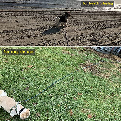 BTINESFUL Dog Tie Out Long Tether 8/12/20/30/50/75ft Rope Dog Lead for Yard - color: Blue Black, size: 50 Foot