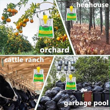 Fly Trap Bags 8 Pack Outdoor Hanging - Disposable Fly Catcher Mess-Free Bug Bags for Yard Garden Farm & Horse Ranch
