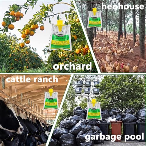 Fly Traps Outdoor Disposable 8 Pack - Disposable Fly Bags Fly Catcher Mess-Free Bug Bags for Yard Garden Farm & Horse Ranch