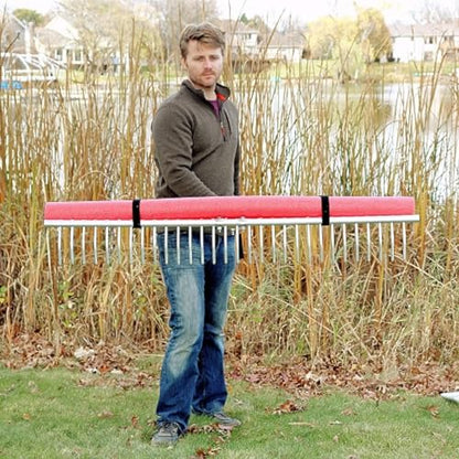 ShoreTech Ultralite Lake Weed Rake – 24" Head with 11ft Lightweight Aluminum Handle – 20 Durable Tines – Quick Release Handle – Includes Rope & Float Kits – for Lakes, Ponds, and Shoreline Cleanup