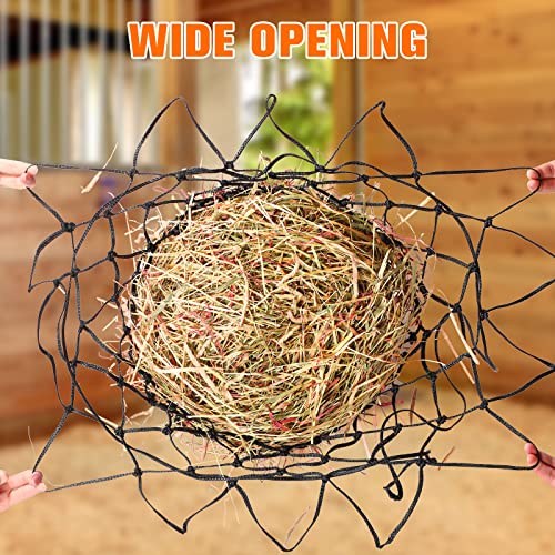 Tudomro 4 Pcs Hay Net Slow Feeder Hay Nets for Horses 35 Inch Hanging Hay Feeder Hay Bag for Horses Small 2 x 2” Holes Feeding Net Travel Feeder for Trailer and Stall, Simulates Grazing(Black)