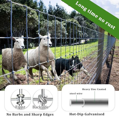 4 ft x 100 ft Galvanized Horse Fence,2 x 4 in Mesh Farm Fence, 14 Gauge | No-climb farm fencing for horses, goats and sheep; suitable for livestock enclosures, paddocks, pastures, fields and farms