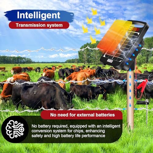 20 Miles Solar Powered Electric Fence Charger, 0.32J for Gardens, Livestock | Solar/AC Dual Power, 24/7 Protection Energizer, Portable Solar Panel,10.2kV Output, Rainproof, Easy Setup, Safe for Livestock - size: 20M 0.32J
