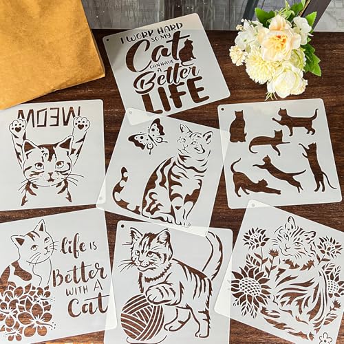 16 Pcs Cat Quote Stencils for Painting, Funny Pet Signs and Gifts 8 Inch - color: Cat