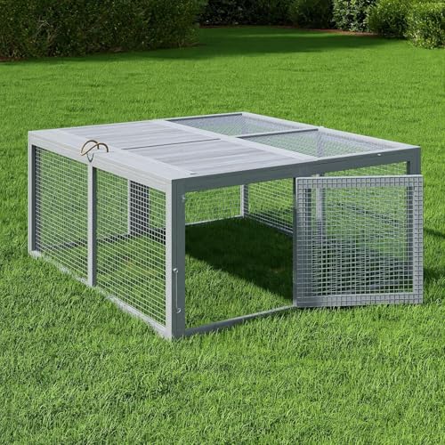 Folding Chicken Coop Run Rabbit Hutch, Portable Wooden Chicken Cage Pens, Small Animal Playpen with Top & Side Opening Doors, No Assembly for Indoor/Outdoor Small Animals & Poultry, Gray