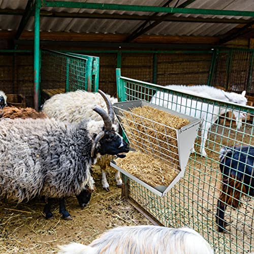 Wall Mount Hay Rack, Metal 2 in 1 Hay and Grain Feeder - color: Silver